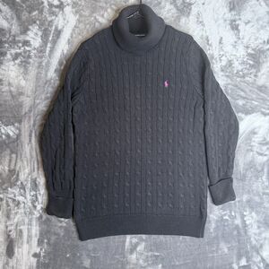 Vintage Women's Ralph Lauren Sport X-Large Cable Knit Black Pullover Sweater